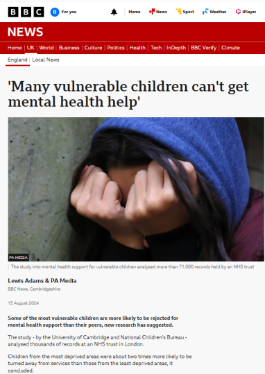 Screenshot of BBC news story from August 2024