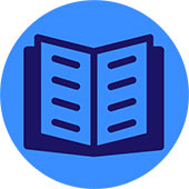 Icon of open book on blue background