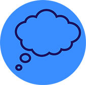 Grahic icon of thought cloud on blue background