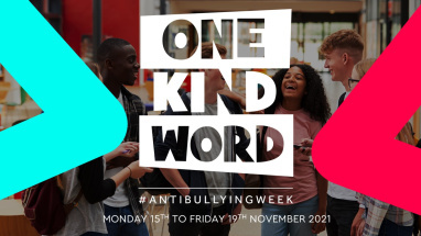 Graphic showing the Anti-Bulllying Week theme: One Kind Word 