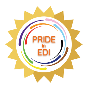A gold rosette representing the Pride in EDI gold award 