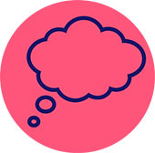 Graphic icon of thought cloud on rose colour background
