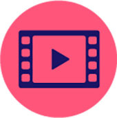 Graphic icon of video play button on a rose colour background