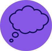 Graphic icon of thought cloud on violet background