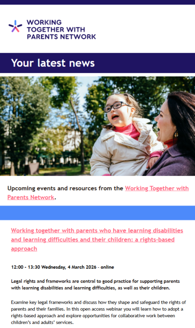 Screenshot of Working Together with Parents Network newsletter
