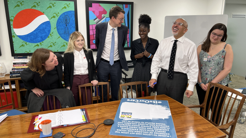 Care leavers talking with the Education Secretary and Children's Commissioner in Parliament 