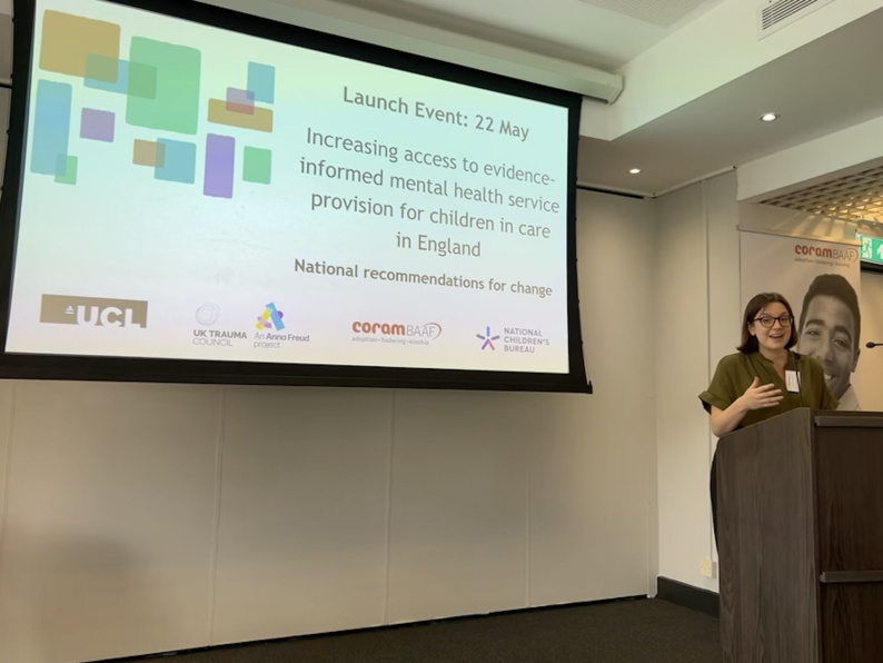 roject lead, Rachel Hiller, Professor in Child & Adolescent Mental Health at University College London (UCL) and Co-Director, UK Trauma Council giving a speech at the event